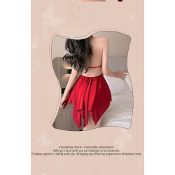 Sexy lace lingerie French bow gathered chest pad tempting home dress with bare back.