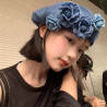 Niche flower denim beret hat for women in spring and autumn