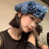 Niche flower denim beret hat for women in spring and autumn