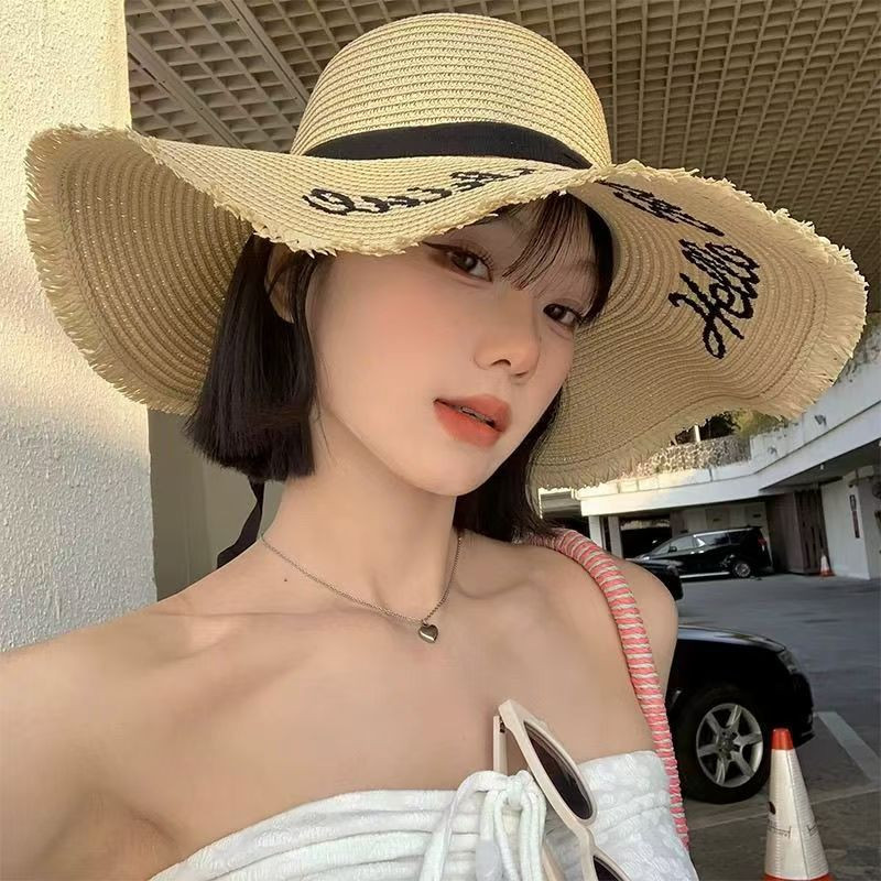 Straw hat Korean style beach vacation sun protection seaside sun hat summer sun hat