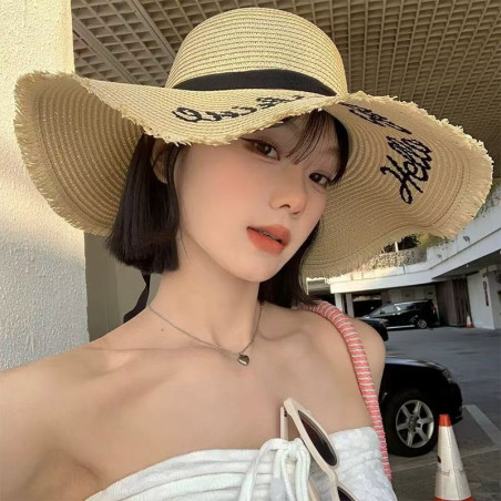 Straw hat Korean style beach vacation sun protection seaside sun hat summer sun hat