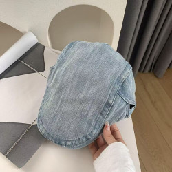 Retro washed denim small beret British style literary newspaper
