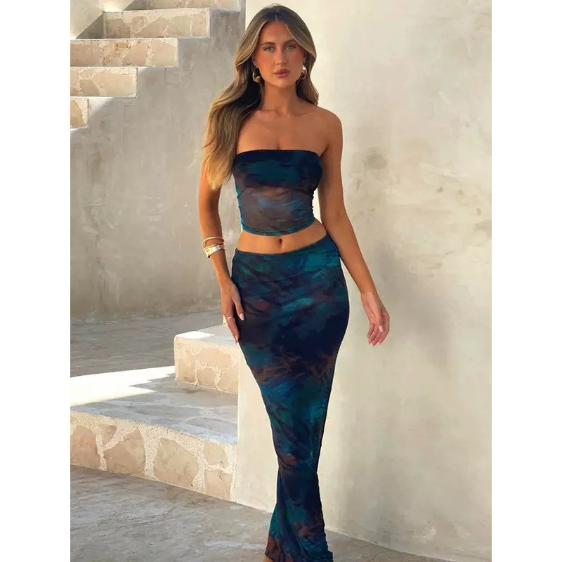 Sexy slim body bra printed vest hip-wrapped skirt