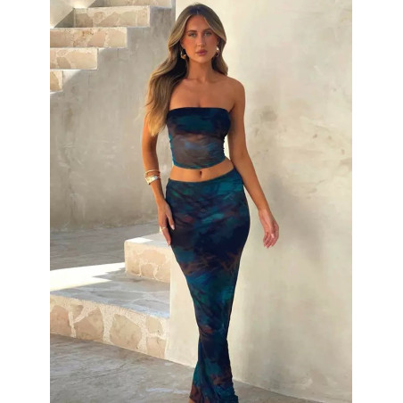 Sexy slim body bra printed vest hip-wrapped skirt