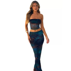 Sexy slim body bra printed vest hip-wrapped skirt