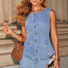 Fashion temperament new button sleeveless vest wide-leg jeans denim suit