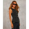 Fashion temperament new button sleeveless vest wide-leg jeans denim suit