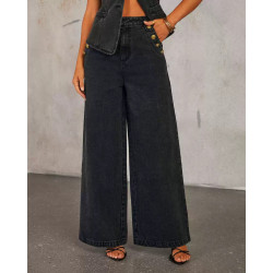 Fashion temperament new button sleeveless vest wide-leg jeans denim suit