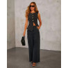 Fashion temperament new button sleeveless vest wide-leg jeans denim suit