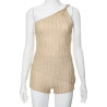 Women's summer ins new solid colour one-shoulder sleeveless backless shorts casual sexy suit