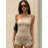 Women's summer ins new solid colour one-shoulder sleeveless backless shorts casual sexy suit