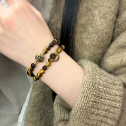 Natural tiger eye stone bracelet to attract wealth Chinese retro niche beaded bracelet
