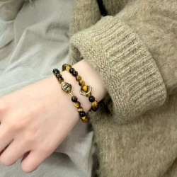 Natural tiger eye stone bracelet to attract wealth Chinese retro niche beaded bracelet
