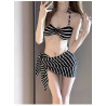 Women's swimwear 2025 new separate neck-hanging small-breast gathering separate black striped holiday bikini for hot spring