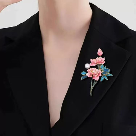 Chinese style peony flower brooch