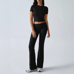 Women's spring and summer casual solid colour slim short-sleeved trousers set