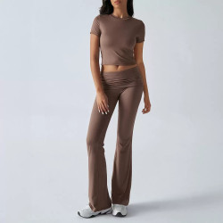 Women's spring and summer casual solid colour slim short-sleeved trousers set
