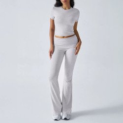 Women's spring and summer casual solid colour slim short-sleeved trousers set