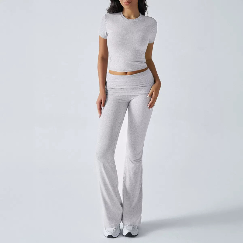 Women's spring and summer casual solid colour slim short-sleeved trousers set
