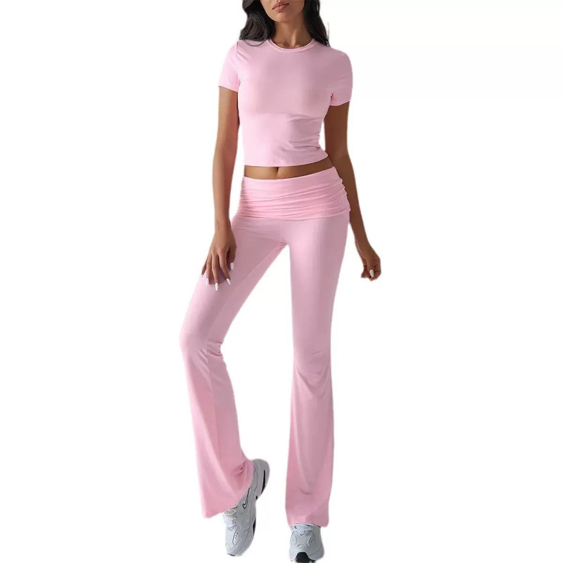 Women's spring and summer casual solid colour slim short-sleeved trousers set