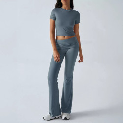 Women's spring and summer casual solid colour slim short-sleeved trousers set