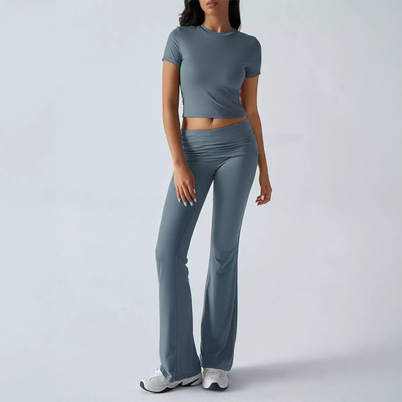 Women's spring and summer casual solid colour slim short-sleeved trousers set