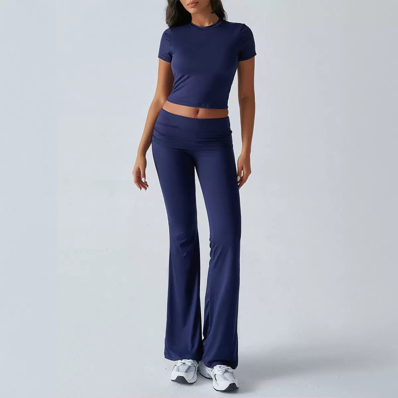 Women's spring and summer casual solid colour slim short-sleeved trousers set