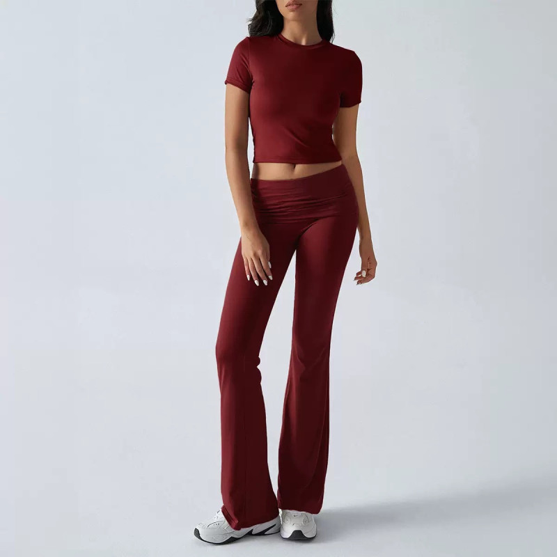 Women's spring and summer casual solid colour slim short-sleeved trousers set