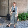 Lace patchwork denim suit is cool and sassy, ​​shirt and wide-leg pants two-piece suit