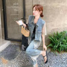 Lace patchwork denim suit is cool and sassy, ​​shirt and wide-leg pants two-piece suit