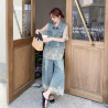 Lace patchwork denim suit is cool and sassy, ​​shirt and wide-leg pants two-piece suit