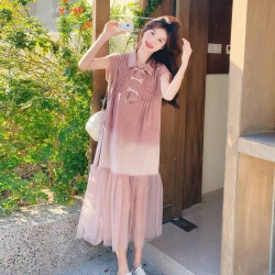 Women's traditional Chinese style button embroidered dress