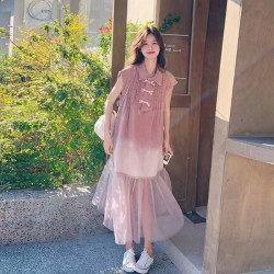 Women's traditional Chinese style button embroidered dress