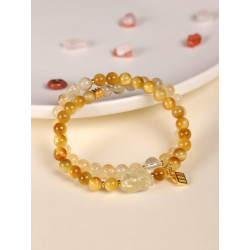 Yellow tiger eye yellow Asai double circle beaded bracelet female niche high-end yellow crystal Pixiu bracelet