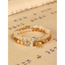 Yellow tiger eye yellow Asai double circle beaded bracelet female niche high-end yellow crystal Pixiu bracelet