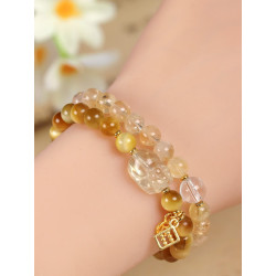 Yellow tiger eye yellow Asai double circle beaded bracelet female niche high-end yellow crystal Pixiu bracelet