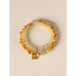 Yellow tiger eye yellow Asai double circle beaded bracelet female niche high-end yellow crystal Pixiu bracelet