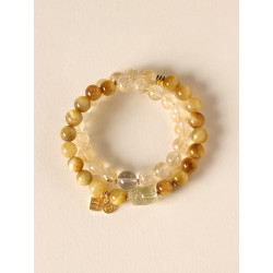 Yellow tiger eye yellow Asai double circle beaded bracelet female niche high-end yellow crystal Pixiu bracelet