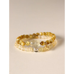Yellow tiger eye yellow Asai double circle beaded bracelet female niche high-end yellow crystal Pixiu bracelet
