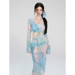 Women's four-piece swimsuit set slimming and belly-covering sexy and conservative suitable for hot spring new 2025 style.