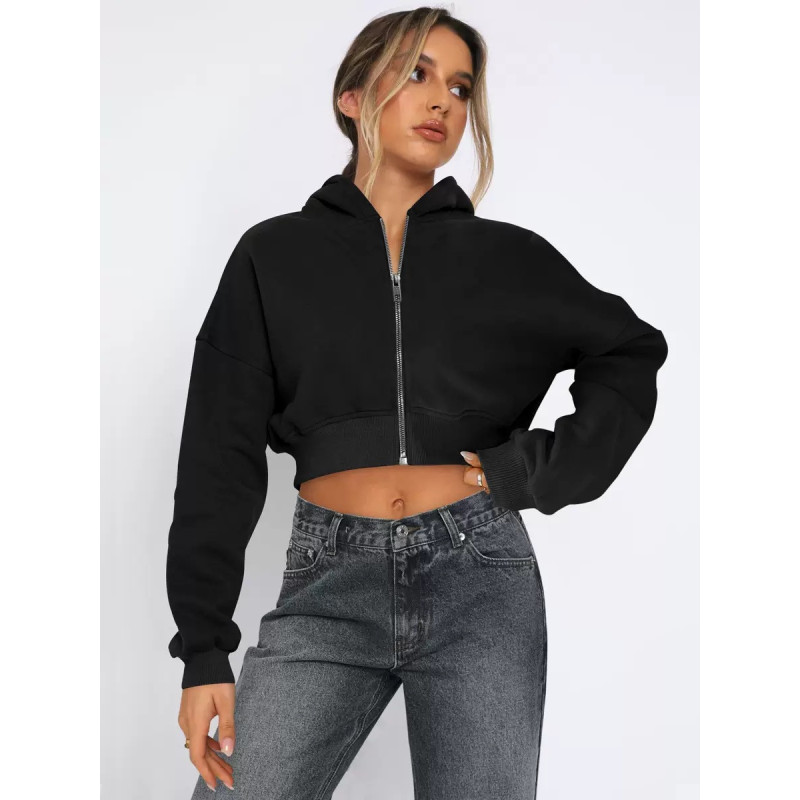 Street long-sleeved top, wool zipper cardigan, hooded sweatshirt, casual jacket