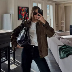 Autumn new women's suede texture loose flight jacket coat women