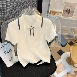 Ice silk knitted short-sleeved shirt women's summer 2025 new fashion foreign style age-reducing shirt small fragrance style top