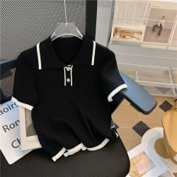 Ice silk knitted short-sleeved shirt women's summer 2025 new fashion foreign style age-reducing shirt small fragrance style top