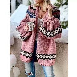 Coarse wool outerwear cardigan women's sweater long-sleeved stitching retro woven large coat