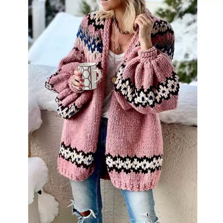Coarse wool outerwear cardigan women's sweater long-sleeved stitching retro woven large coat
