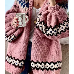 Coarse wool outerwear cardigan women's sweater long-sleeved stitching retro woven large coat