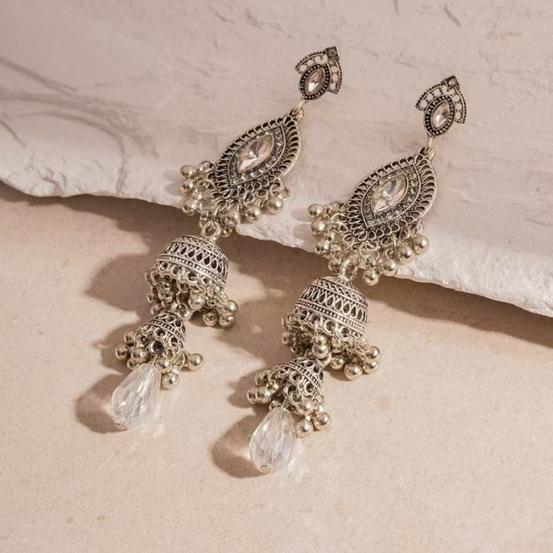 New Chinese ethnic style flower beaded tassel earrings niche retro earrings
