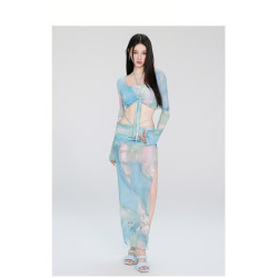 Women's four-piece swimsuit set slimming and belly-covering sexy and conservative suitable for hot spring new 2025 style.