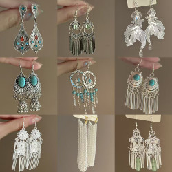 New Chinese ethnic style flower beaded tassel earrings niche retro earrings